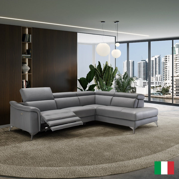 Coronelli Collezioni Monte Carlo Italian Modern Grey Leather RAF Sectional Sofa - MONAVILLA