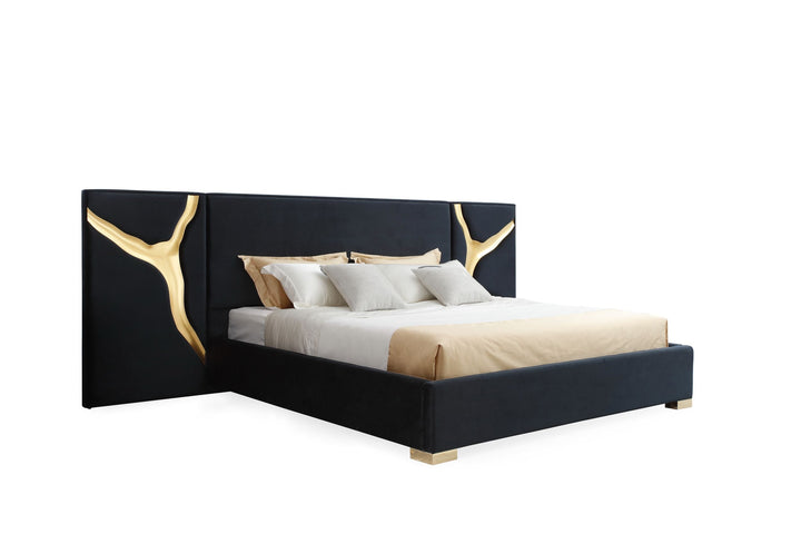 Modrest Aspen Eastern King Glam Black Velvet & Gold Bed - MONAVILLA