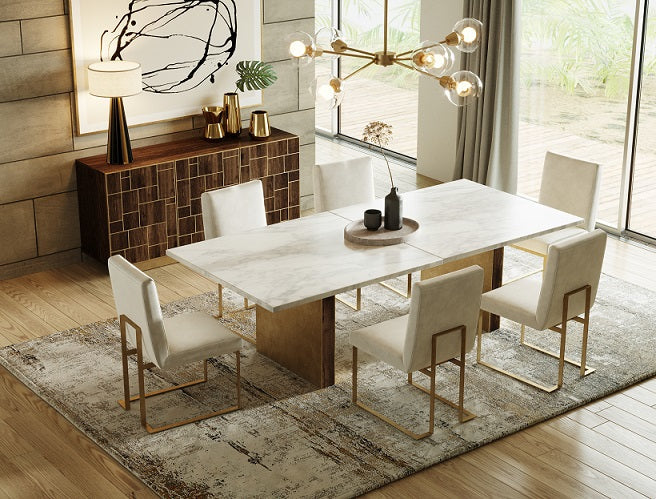 Modrest Auer White Marble & Gold Dining Table - MONAVILLA