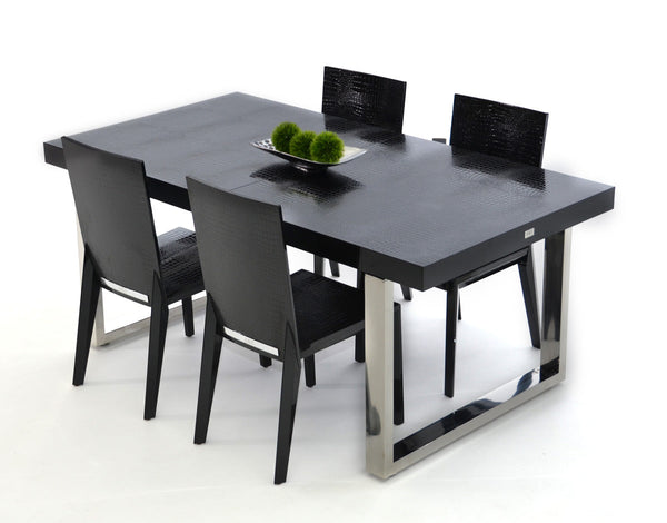 A&X Skyline Modern Black Crocodile Lacquer Extendable Dining Table - MONAVILLA