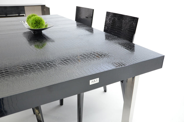 A&X Skyline Modern Black Crocodile Lacquer Extendable Dining Table - MONAVILLA