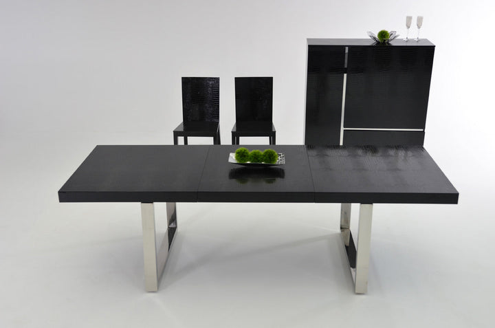 A&X Skyline Modern Black Crocodile Lacquer Extendable Dining Table - MONAVILLA