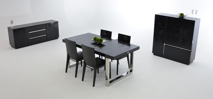 A&X Skyline Modern Black Crocodile Lacquer Extendable Dining Table - MONAVILLA