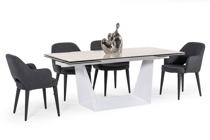 Modrest Baldwin Modern White Ceramic Extendable Dining Table - MONAVILLA