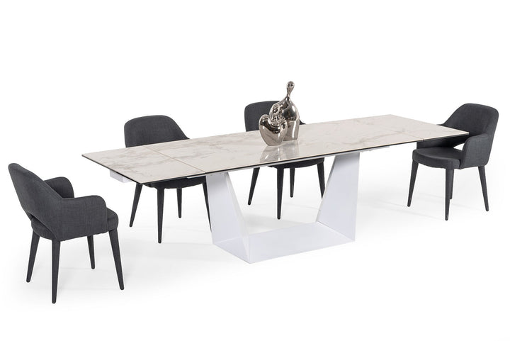 Modrest Baldwin Modern White Ceramic Extendable Dining Table - MONAVILLA