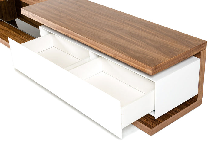 Modrest Jefferson Low Modern Walnut & White TV Unit - MONAVILLA