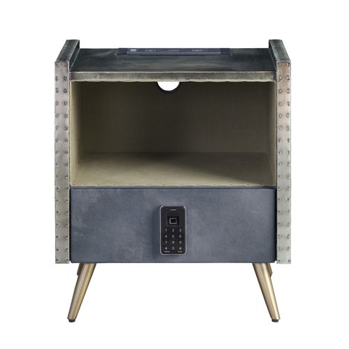 ACME Doris Gray Top Grain Leather & Aluminum Nightstand Model BD00440 - MONAVILLA