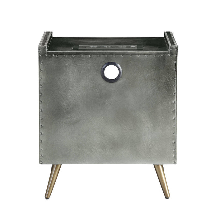 ACME Doris Gray Top Grain Leather & Aluminum Nightstand Model BD00440 - MONAVILLA