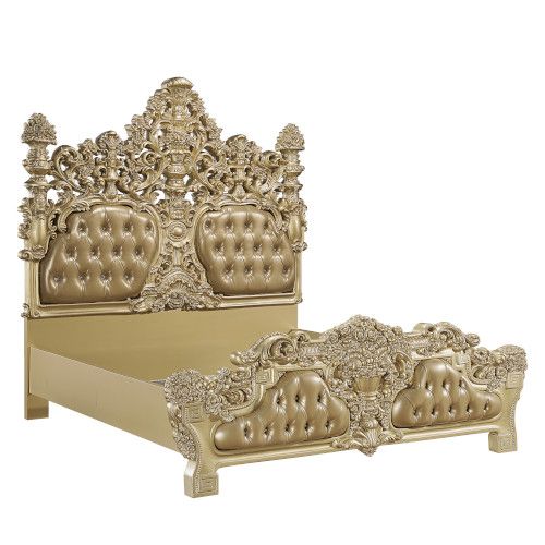 ACME Seville Tan PU & Gold Finish Eastern King Bed Model BD00451EK - MONAVILLA