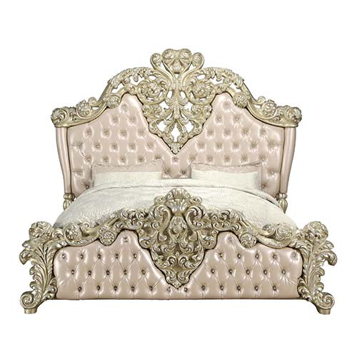 ACME Vatican PU Leather, Light Gold & Champagne Silver Finish Bed Model BD00461 - MONAVILLA