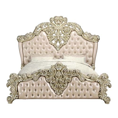 ACME Vatican PU Leather, Light Gold & Champagne Silver Finish Eastern King Bed Model BD00461EK - MONAVILLA