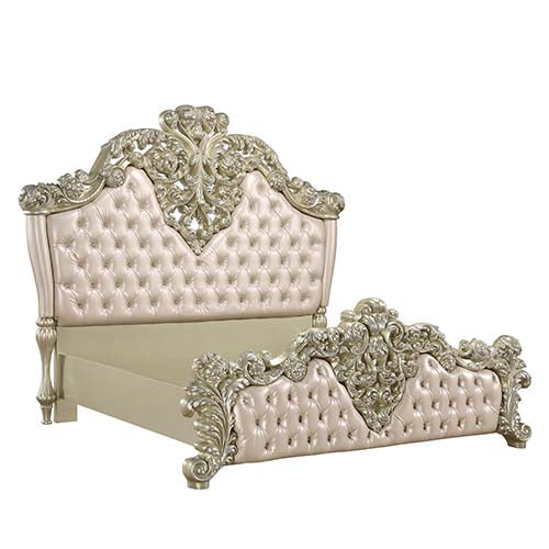 ACME Vatican PU Leather, Light Gold & Champagne Silver Finish Bed Model BD00461 - MONAVILLA