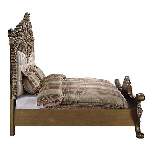 ACME Constantine Pu Leather, Light Gold, Brown & Gold Finish Eastern King Bed Model BD00471EK - MONAVILLA