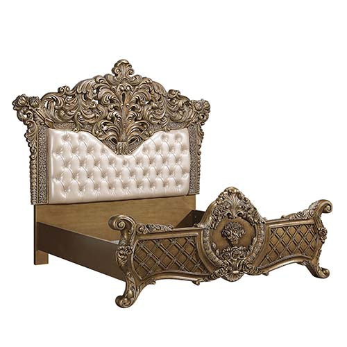 ACME Constantine Pu Leather, Light Gold, Brown & Gold Finish Bed Model BD00471 - MONAVILLA