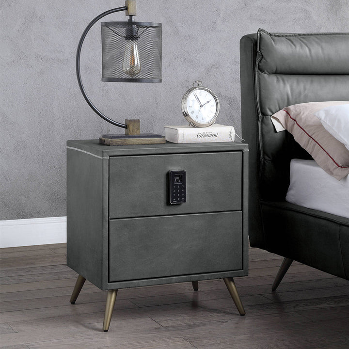 ACME Doris Gray Top Grain Leather Nightstand Model BD00556 - MONAVILLA