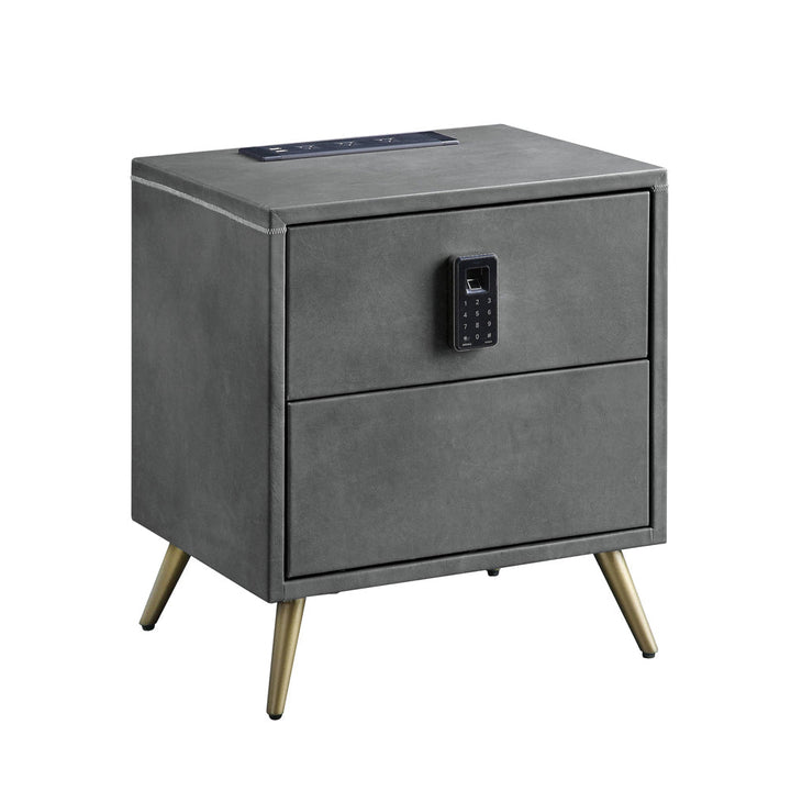 ACME Doris Gray Top Grain Leather Nightstand Model BD00556 - MONAVILLA