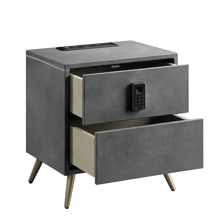 ACME Doris Gray Top Grain Leather Nightstand Model BD00556 - MONAVILLA