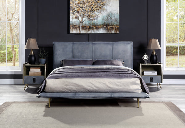 ACME Metis Gray Top Grain Leather Bed Model BD00559 - MONAVILLA