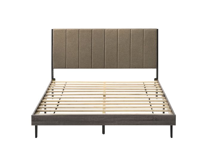 ACME Valdemar Brown Fabric & Weatheted Gray Finish Queen Bed Model BD00571Q - MONAVILLA