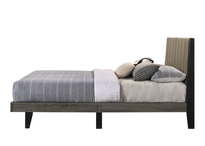 ACME Valdemar Brown Fabric & Weatheted Gray Finish Queen Bed Model BD00571Q - MONAVILLA