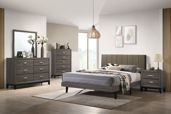 ACME Valdemar Brown Fabric & Weatheted Gray Finish Queen Bed Model BD00571Q - MONAVILLA