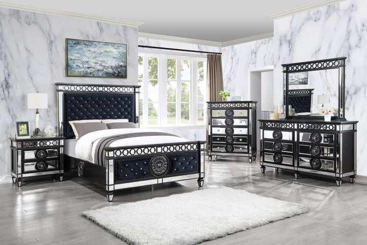 ACME Varian II Black Velvet & BLACK & Sliver FINISH Bed Model BD00584 - MONAVILLA