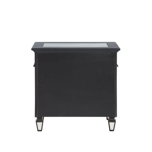 ACME Varian II Black Velvet & BLACK & Sliver FINISH Nightstand Model BD00585 - MONAVILLA