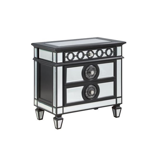 ACME Varian II Black Velvet & BLACK & Sliver FINISH Nightstand Model BD00585 - MONAVILLA