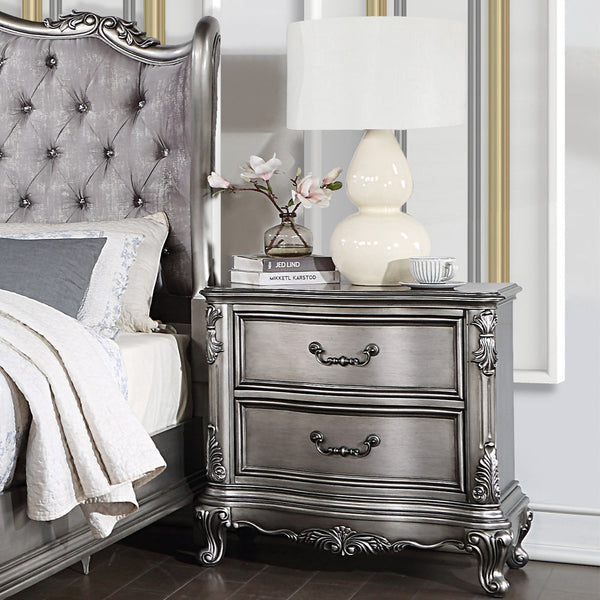 ACME Ausonia Antique Platinum Finish Nightstand Model BD00604 - MONAVILLA