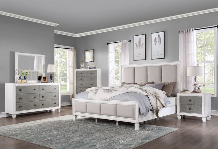 ACME Katia Gray Linen & White Finish Bed Model BD00660 - MONAVILLA