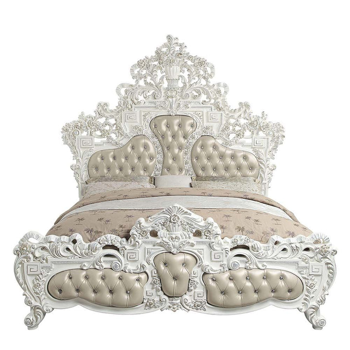 ACME Vanaheim Beige PU & Antique White Finish Bed Model BD00671 - MONAVILLA