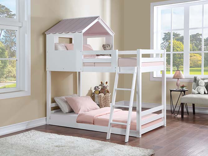 ACME Solenne White & Pink Finish Solenne Twin/Twin Bunk Bed Model BD00705 - MONAVILLA