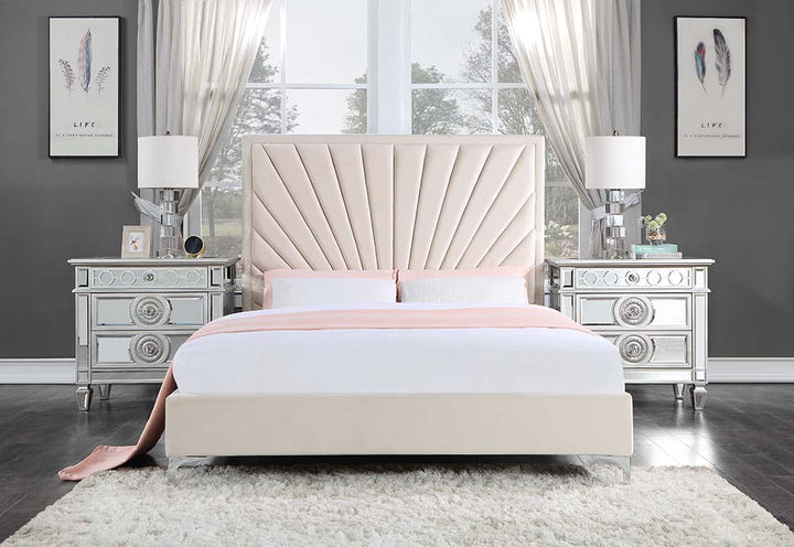 ACME Faiz Beige Velvet Queen Bed Model BD00957Q - MONAVILLA