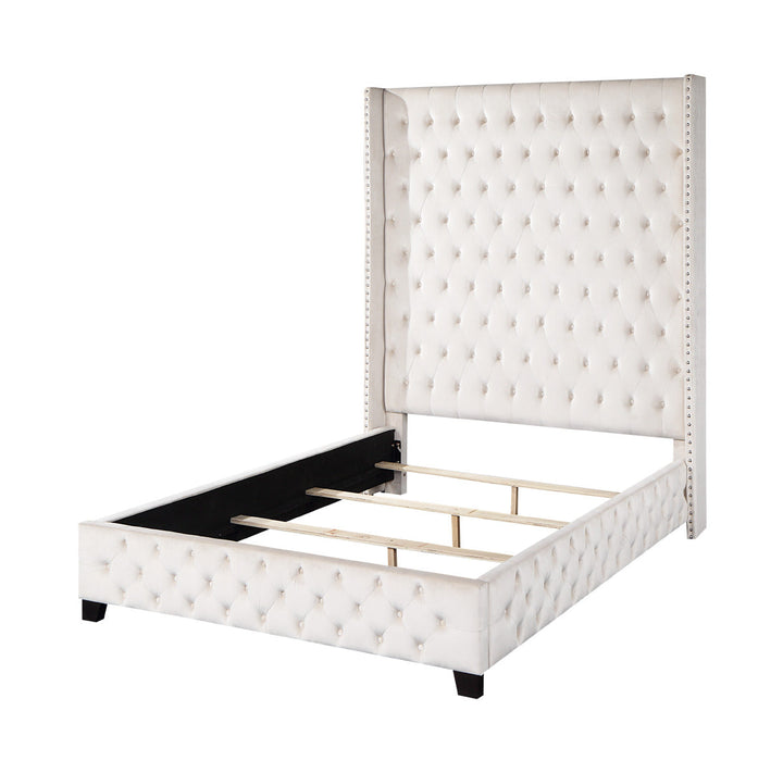 ACME Fabrice Beige Velvet Queen Bed Model BD00965Q - MONAVILLA