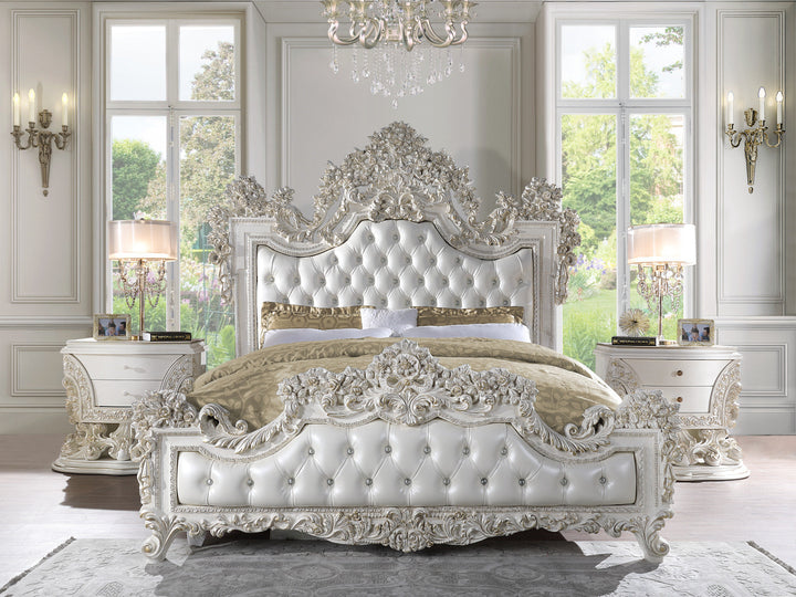 ACME Adara White PU & Antique White Finish Bed Model BD01248 - MONAVILLA