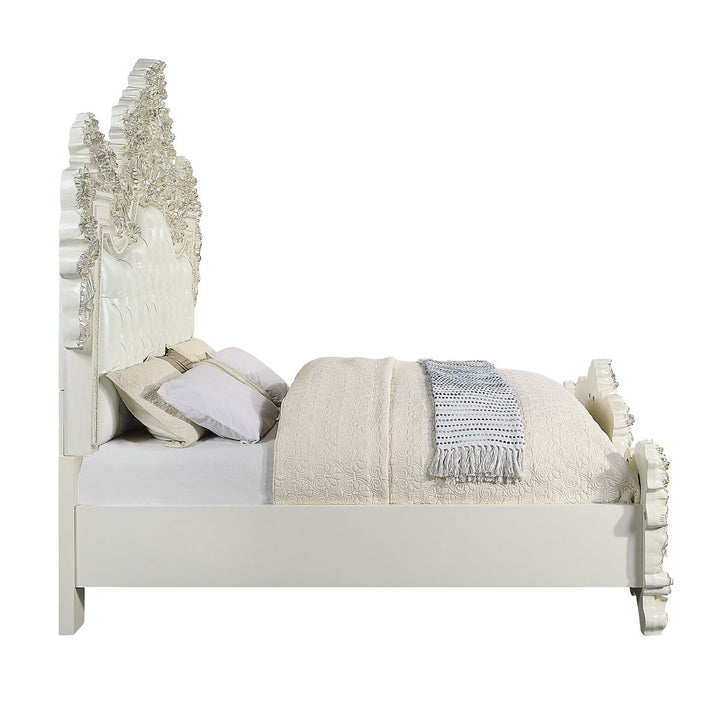 ACME Adara White PU & Antique White Finish Bed Model BD01248 - MONAVILLA