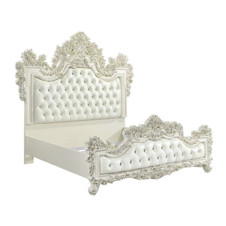 ACME Adara White PU & Antique White Finish Bed Model BD01248 - MONAVILLA