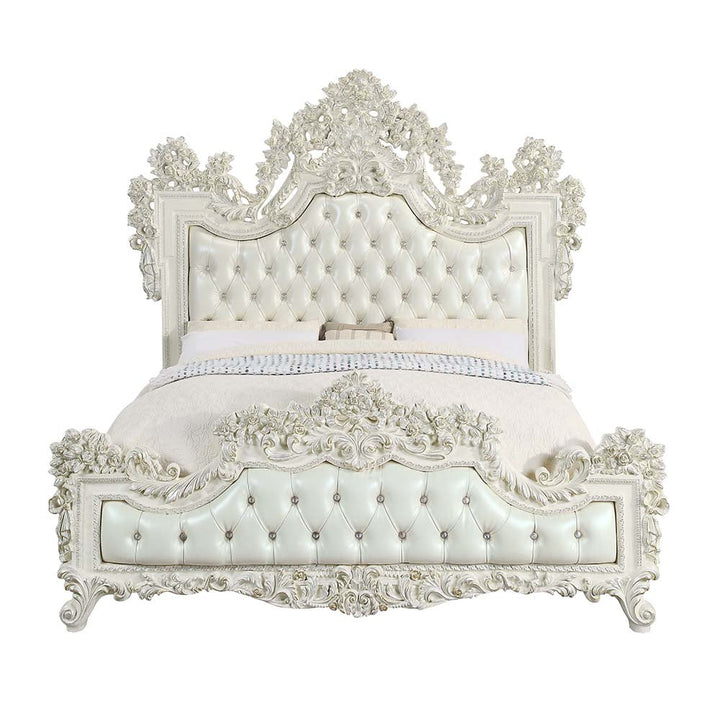 ACME Adara White PU & Antique White Finish Bed Model BD01248 - MONAVILLA