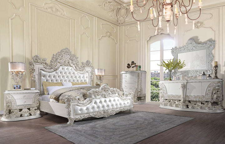 ACME Adara White PU & Antique White Finish Bed Model BD01248 - MONAVILLA