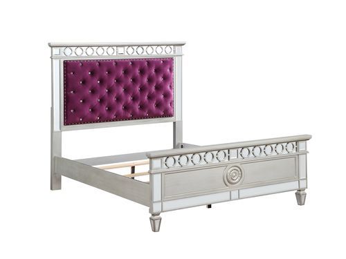 ACME Varian Burgundy Velvet, Silver & Mirrored Finish Bed Model BD01278 - MONAVILLA