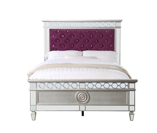 ACME Varian Burgundy Velvet, Silver & Mirrored Finish Bed Model BD01278 - MONAVILLA