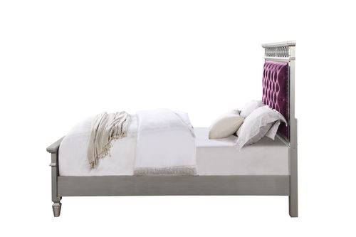 ACME Varian Burgundy Velvet, Silver & Mirrored Finish Bed Model BD01278 - MONAVILLA