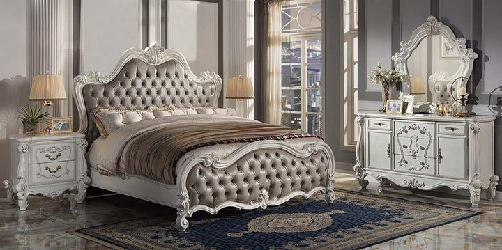 ACME Versailles II Vintage Gray PU & Bone White Finsih Queen Bed Model BD01323Q - MONAVILLA