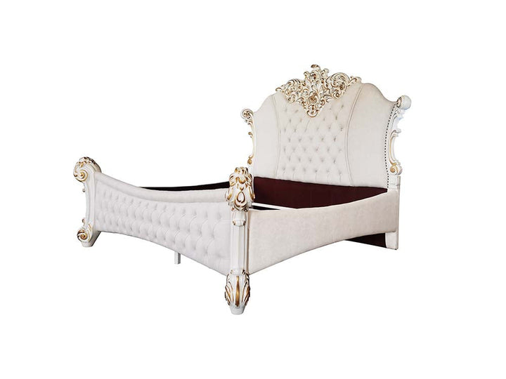 ACME Vendome Two Tone Ivory Fabric & Antique Pearl Finish Queen Bed Model BD01336Q - MONAVILLA