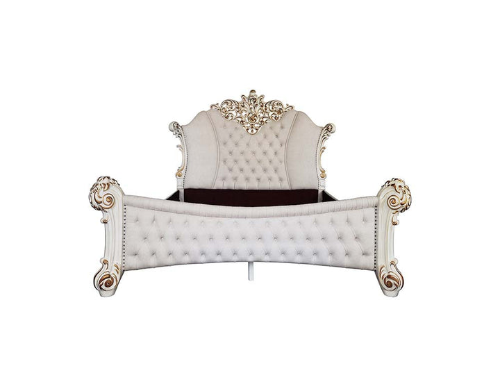 ACME Vendome Two Tone Ivory Fabric & Antique Pearl Finish Bed Model BD01336 - MONAVILLA