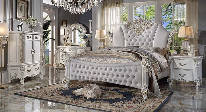 ACME Vendome Two Tone Ivory Fabric & Antique Pearl Finish Queen Bed Model BD01336Q - MONAVILLA