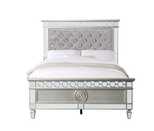 ACME Varian Gray Velvet, Silver & Mirrored Finish Bed Model BD01411 - MONAVILLA