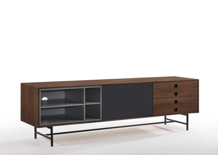 Modrest Bronson Mid Century Modern Walnut & Grey TV Stand - MONAVILLA