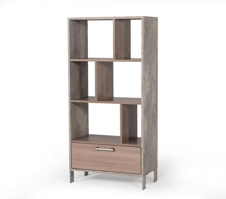 Nova Domus Boston Modern Brown Oak & Faux Concrete Bookcase - MONAVILLA