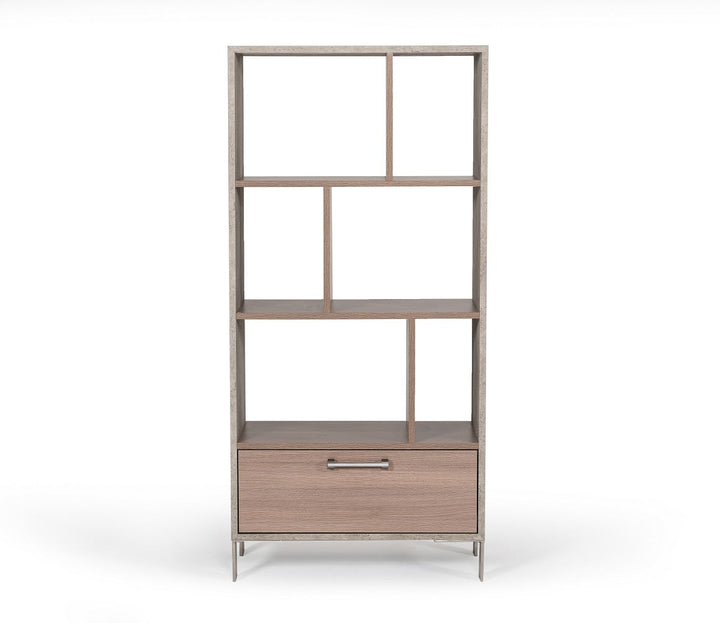 Nova Domus Boston Modern Brown Oak & Faux Concrete Bookcase - MONAVILLA